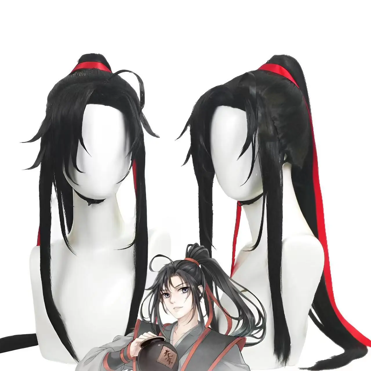 Magic Road Anime Ancestor Yiling Old Ancestor Wei Wuxian Junior Edition Cos Wig Black Ancient Style Single Ponytail Braid