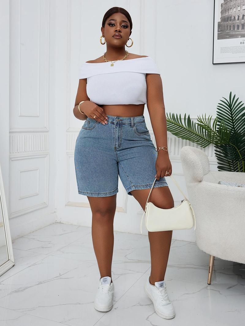Product Introduction of 【Plus Size】Denim Shorts, Plus Casual Fashionable Shorts for Daily Outdoor Wear, Women Plus Clothing for Summer 4