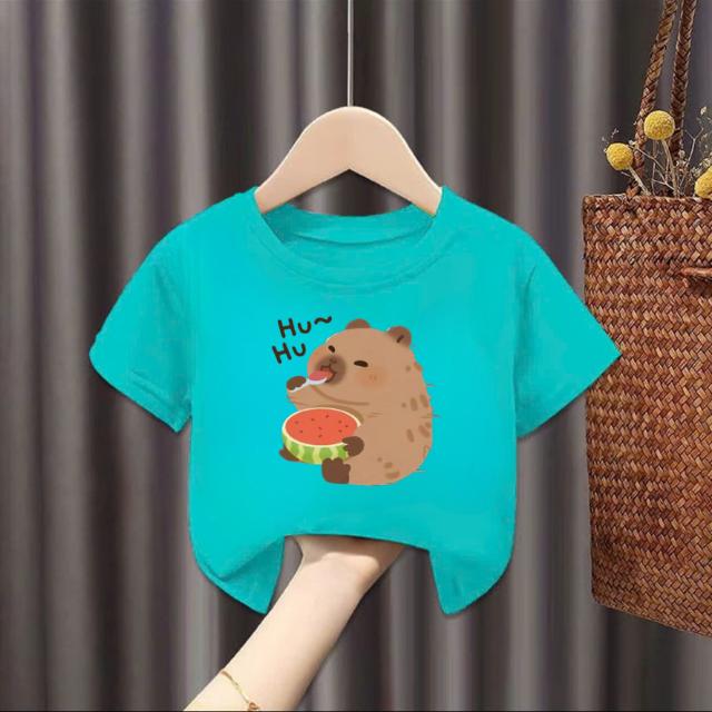 Áo thun bé trai và gái,Thủy Tiên, in capybara ăn dưa hấu, vải cotton chính phẩm, size 11-32 kg 6