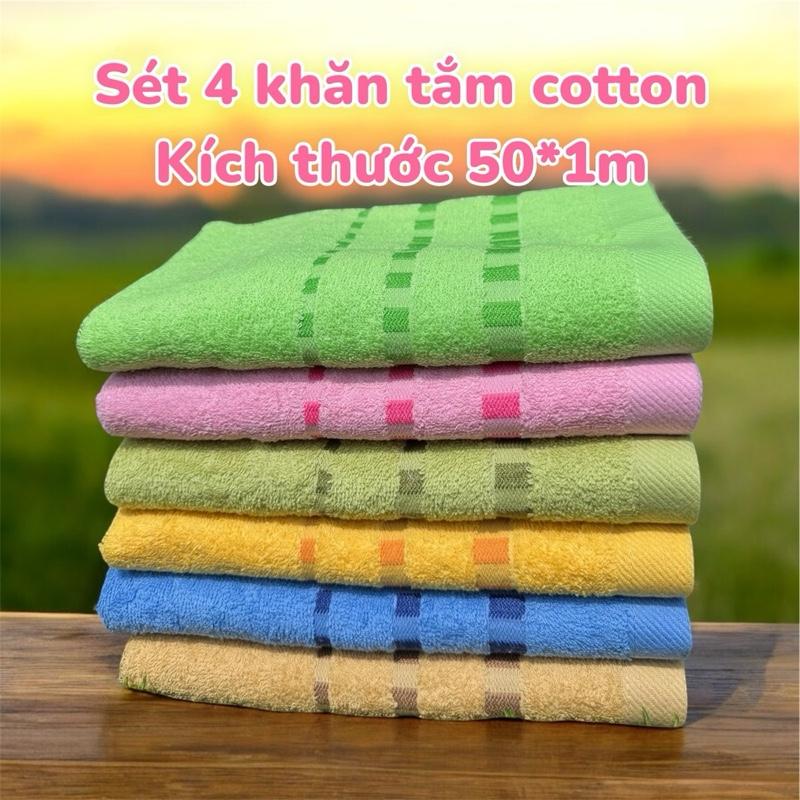 Sét 4 khăn tắm cotton kích thước 50×100cm sợi bông mềm mại dùng quấn trẻ sơ sinh Cho Bé