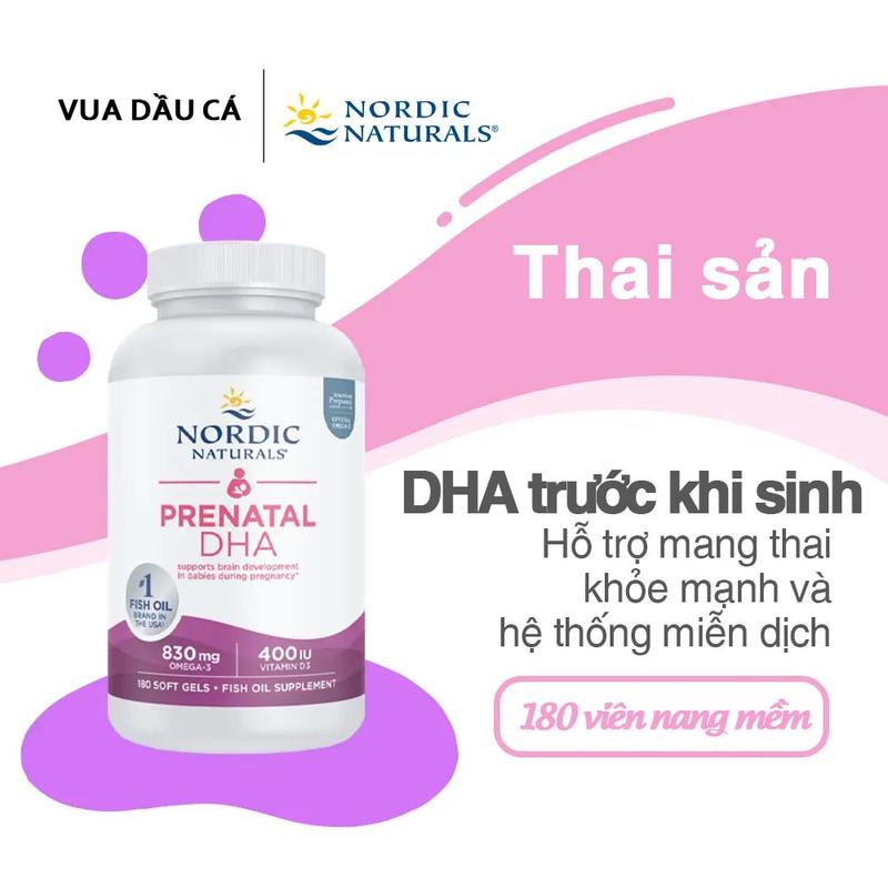 Nordic Naturals Prenatal DHA 830 mg Omega-3 400 IU Vitamin D3 90-180v viên bổ sung Omega-3