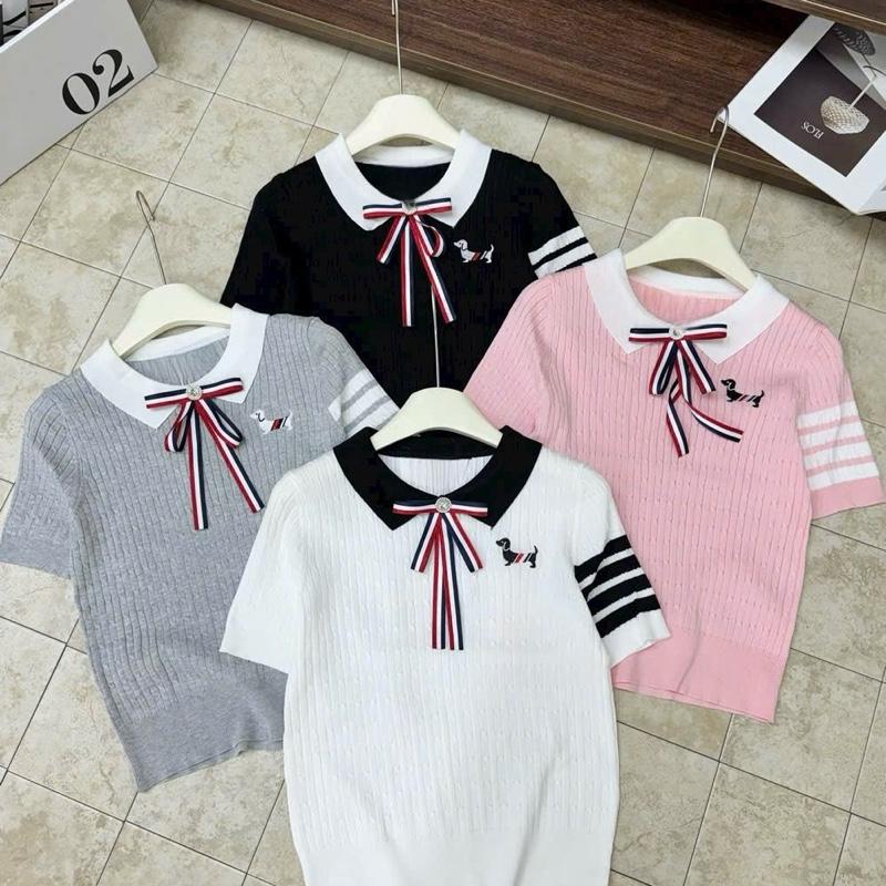 Áo len cộc tay nữ thêu hoạ tiết cún - Áo len thom nữ