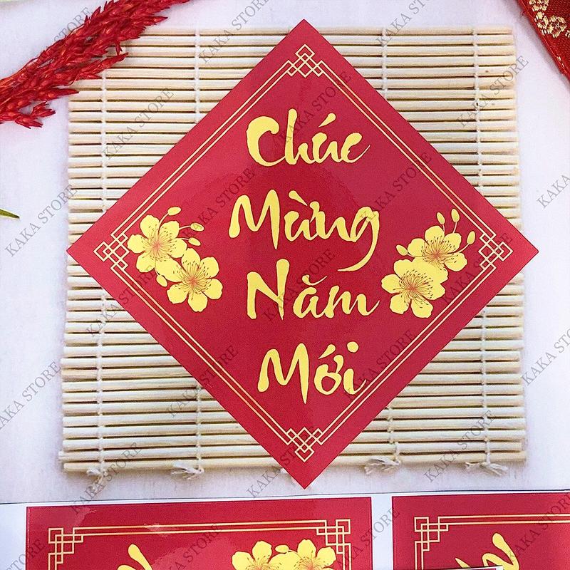  Tem Tết Tem Dán Tết Chúc Mừng Năm Mới Hình Thoi Decal Dán Decor Giỏ Quà Hộp Quà Hộp Bánh Kẹo Mứt Ngày Tết. 