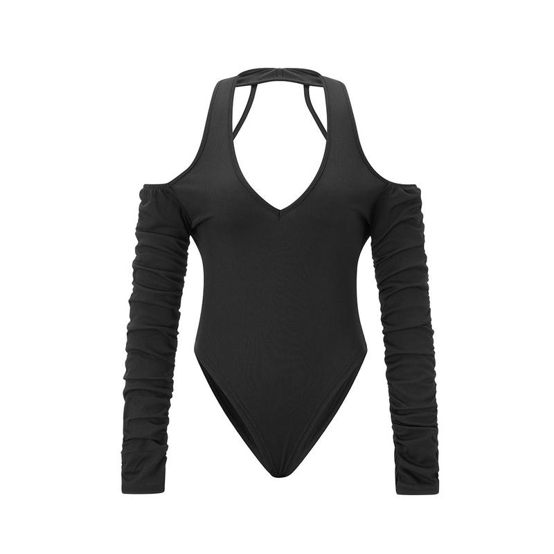 Product Introduction of Women's T Shirt BodysuitFit Low Cut Long Sleeve Backless Solid Color Halter Tops Jumpsuit for Party Club Cocktail 33