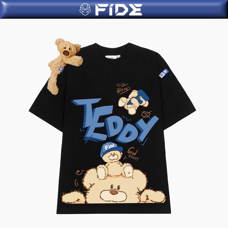 Áo thun FIDE TEDDY phông unisex form rộng local brand nam nữ cổ tròn oversize Đínhgấu AT43(TẶNG GẤU) Menswear Cotton Kem