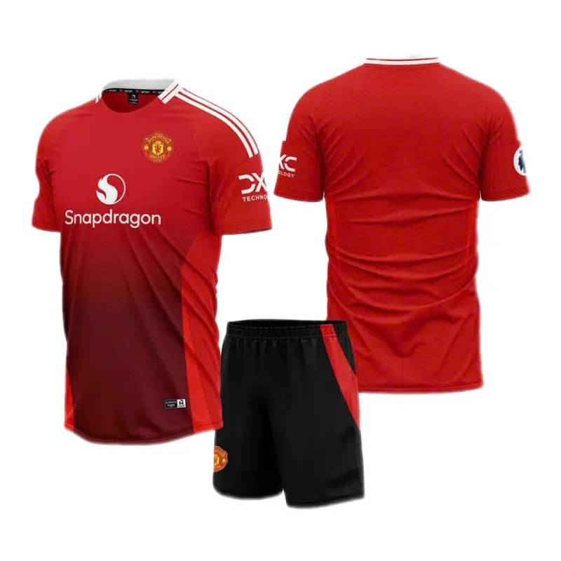 Bộ quần áo bóng đá Mờ U ĐỎ Sân Nhà  24/25 LOGO THÊU-  cổ tròn , Vải Thun lạnh, Top Sport Áo Nam Áo Thun 0