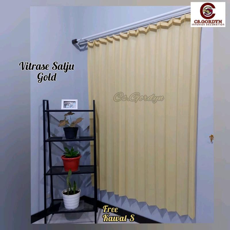 Gorden Vitrase Polos motif salju untuk puring vitrase Jendela Pintu warna Putih dan Kuning Curtain 2
