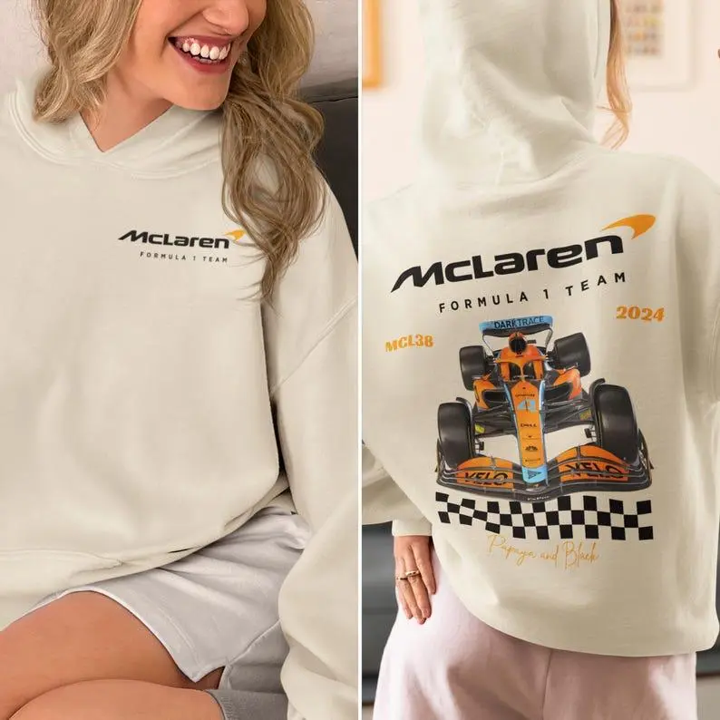 McLaren 2024 Formula 1 Hoodie, Lando Norris & Oscar Piastri Fan Sweatshirt, McLaren F1 Team Racing Apparel, Stylish Motorsport Gift, Comfort Fit Fabric Loose Printed Womenswear