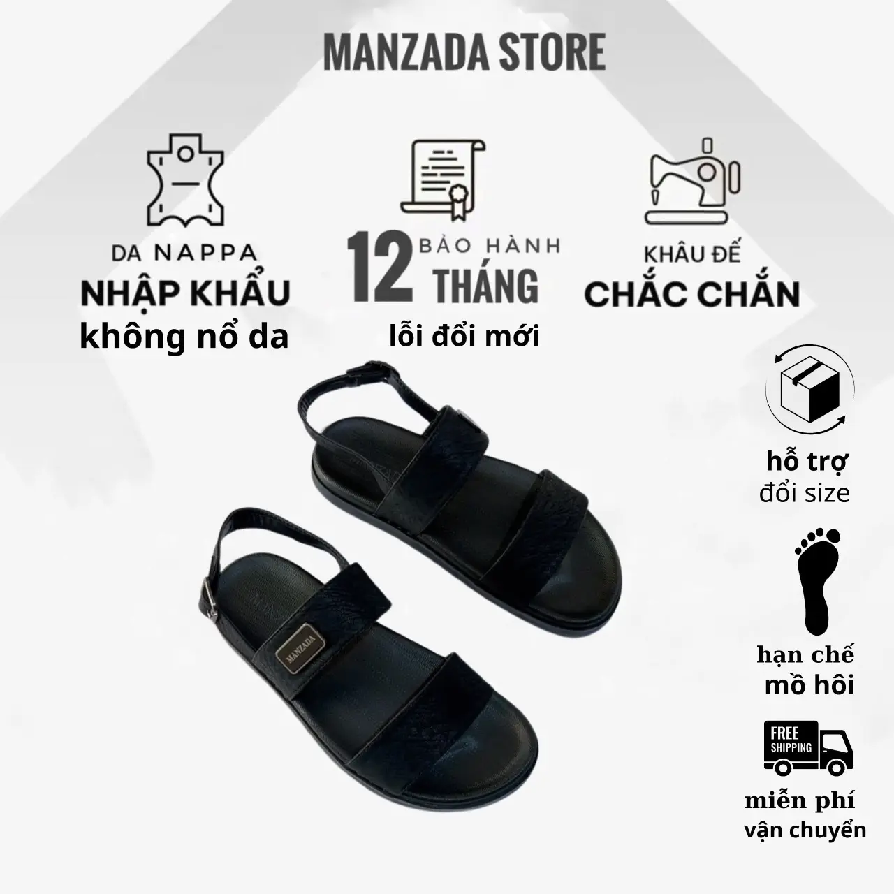 Dép Quai Hậu Nam MANZADA Mã 06 - Chất liệu da đế cao su đúc 2 lớp, mặt dép nhám thoáng mồ hôi chân - GiàY