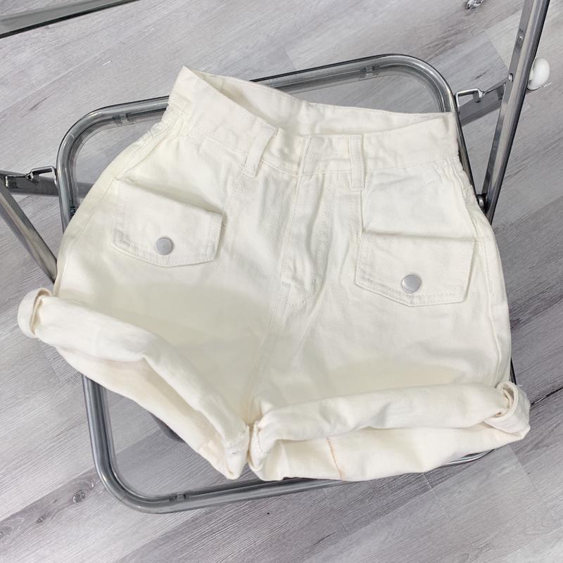  Quần short jean nữ phom A lưng cao Có Túi Pants Denim Women màu đen trắng xanh xắn lai cài cúc 