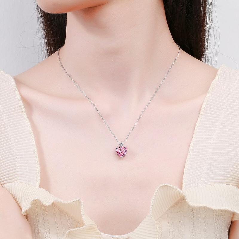New in 925 Sterling Silver Heart Pink Zircon Women's Neck Chain Necklaces Luxury Jewelry Wholesale Offers With 2