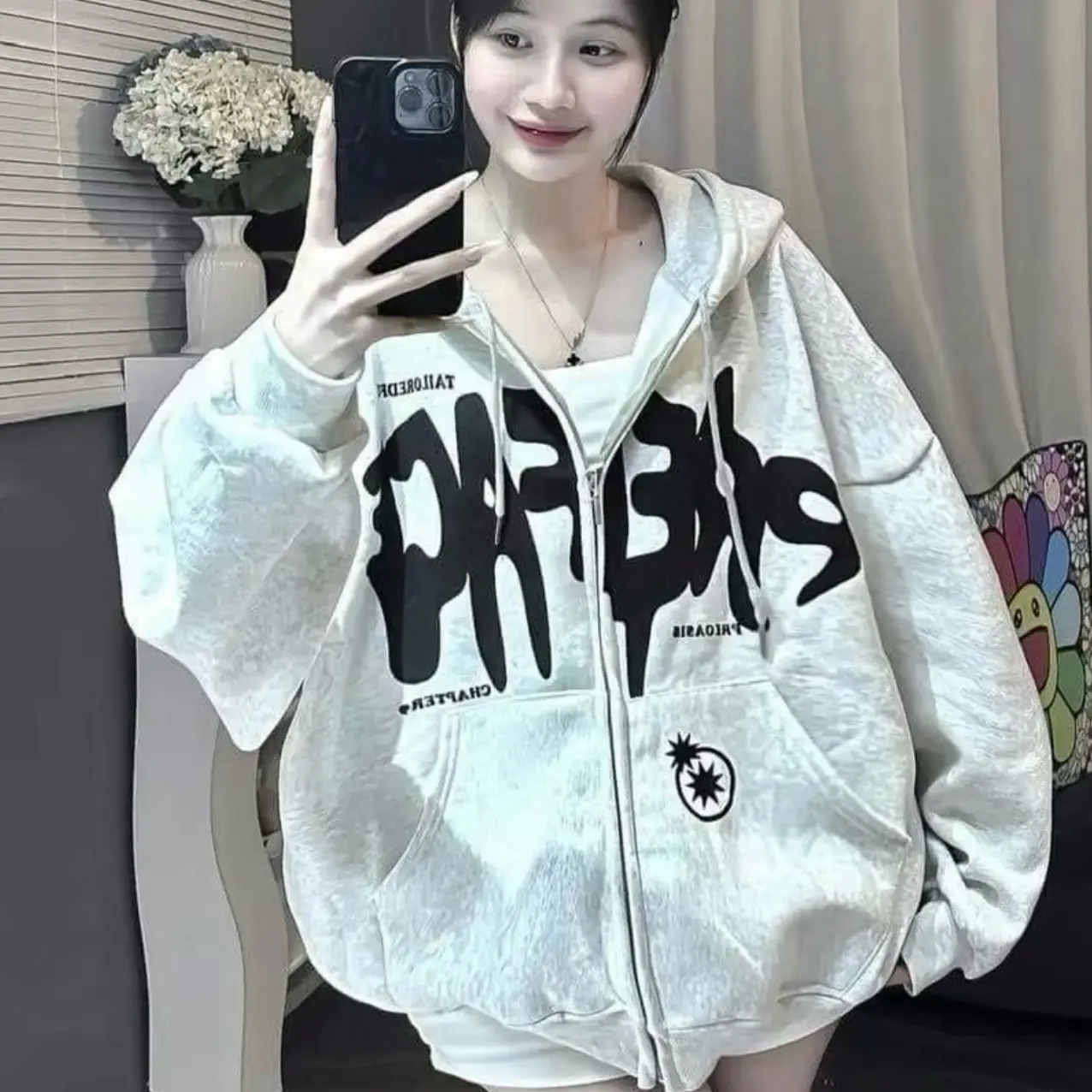 ÁO KHOÁC NỈ 3 NGÔI SAO IN NỔI MŨ 2 LỚP NIE TẦU DẦY ĐẸP