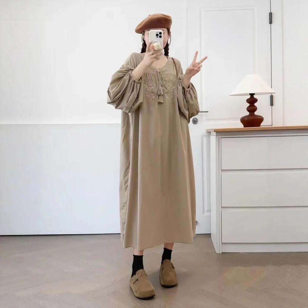 CHICMORE Gaun longgar lengan panjang dengan rok midi dan gaya anggun