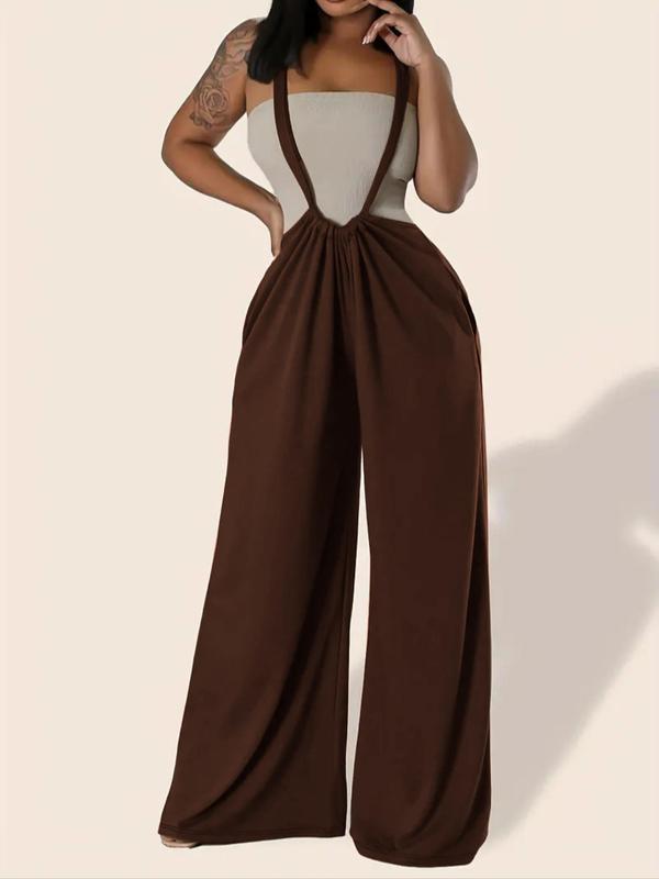 Women's Solid Color Ruched Tie Back Overalls, Casual Pocket Overalls for Summer, Women's Clothing for Daily Wear 3
