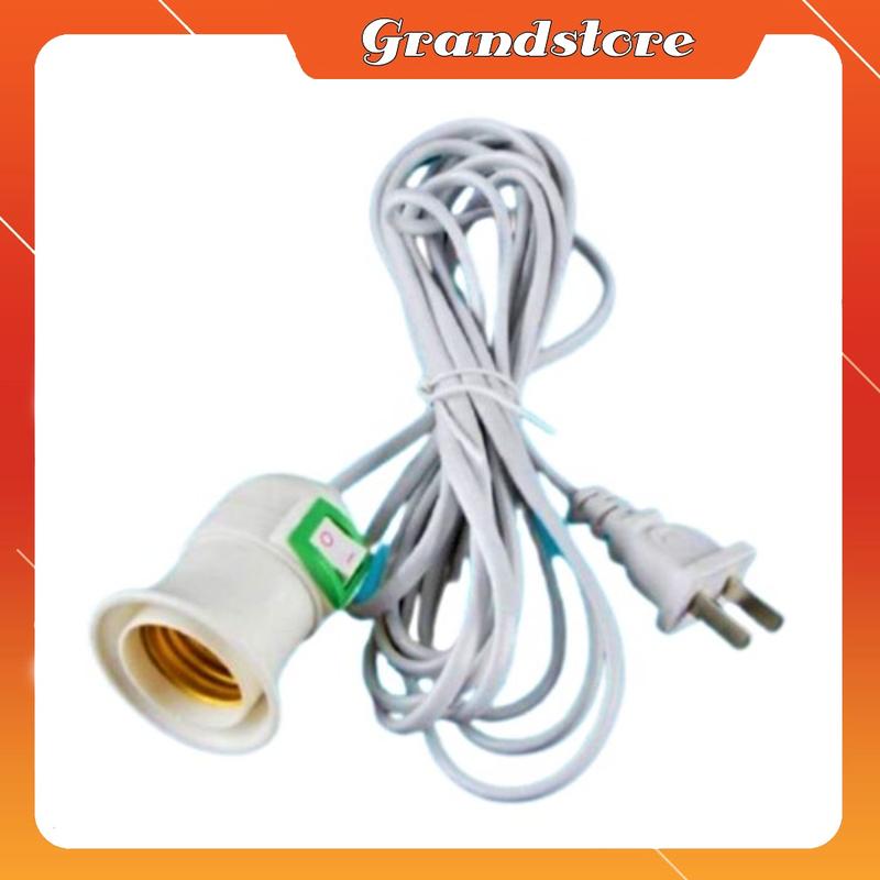 Chui đèn E27 liền dây 1.5m có công tắc và phích cắm, đuôi đèn nối dài vặn xoáy, đui đèn xoay chuôi bóng đèn E27 kèm dây