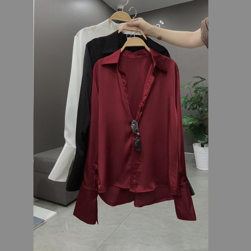 Product Introduction of Socomo Áo somi nữ lụa kiểu dáng tay loe A62024 Nữ Top Women Shirt Đen Kem 23
