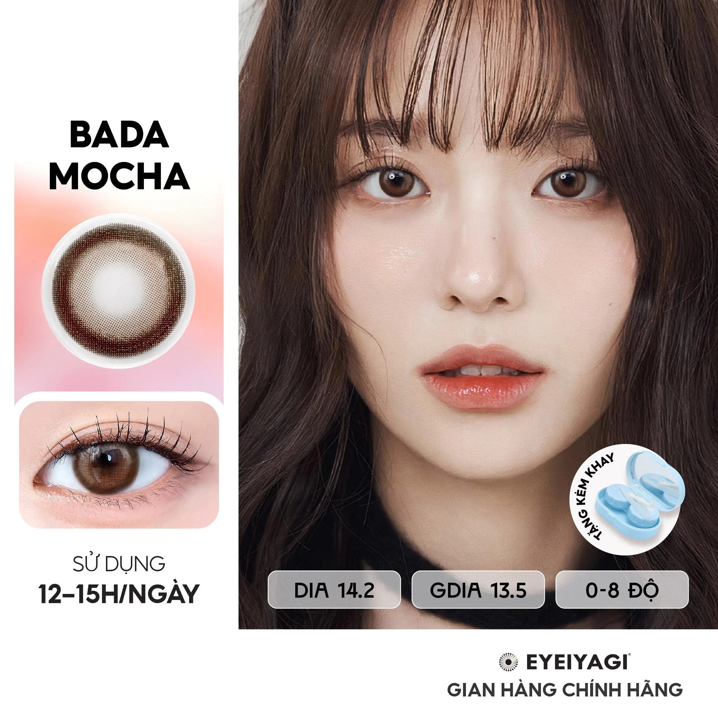 Kính áp tròng cận EYEIYAGI 3 tháng Bada Mocha nâu coffee DIA 14.2mm