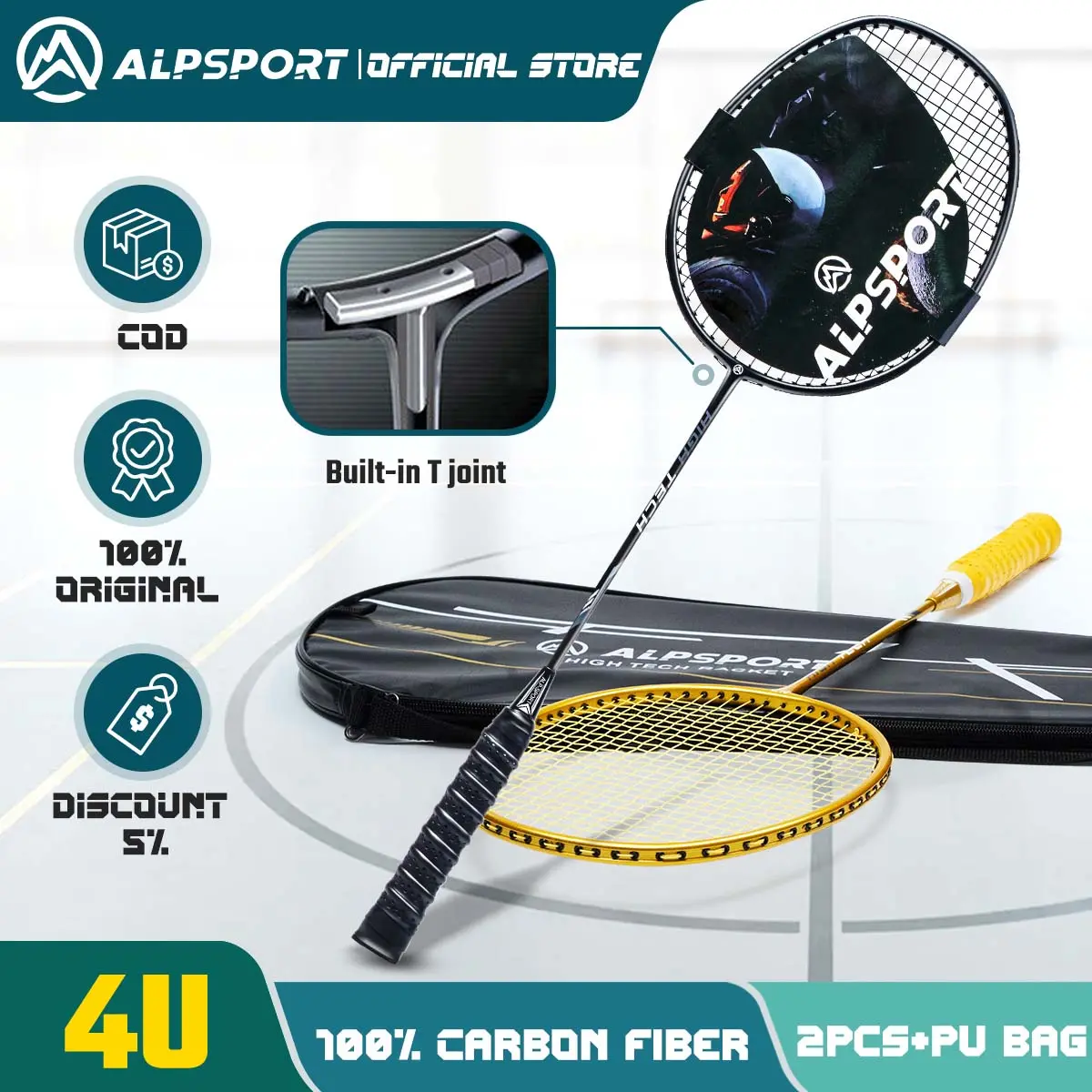 ALP RR T500 Raket Bulu Tangkis Semua Putaran Poros Rebound Cepat Seimbang Maks 25Lbs 4U G5100% Karbon Penuh Asli dan Sah Raket Keluarga Pemula Pemula Muda Grosir Tidak Lebih Buruk dari Raket Raket Badminton raket badminton original import 2024