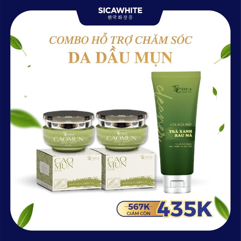[H05] - COMBO 2 CAO MỤN VÀ 1 SỮA RỬA MẶT: 2 Hủ Cao Mụn Khổ Qua Diếp Cá (10gr) + 1 Sữa Rửa Mặt Trà Xanh Rau Má - Hỗ Trợ Chăm Sóc Da Dầu Mụn Skincare
