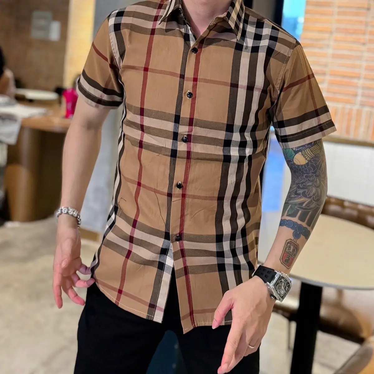 Áo sơ mi nam tay ngắn ,chất liệu cotton ,vải dệt kim cao cấp Menswear Có Cổ