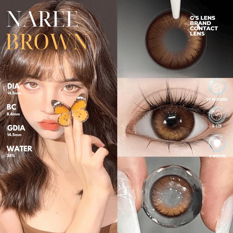 Kính áp tròng Gtrendy NAREE BROWN nâu Hổ Phách douyin lens cận 6 tháng G.DIA 14.5mm có độ 0-8 Nội Địa