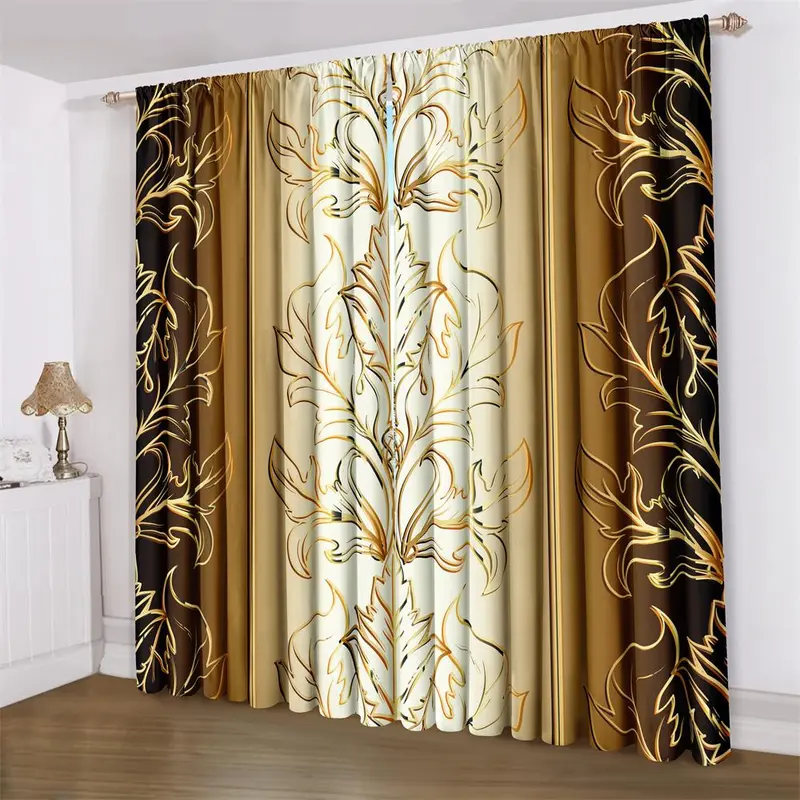 Leaf Print Curtain, 2 Counts/set Classic Style Window Drapes, Home Decoration for Living Room Bedroom Study Room, Home Decor 0