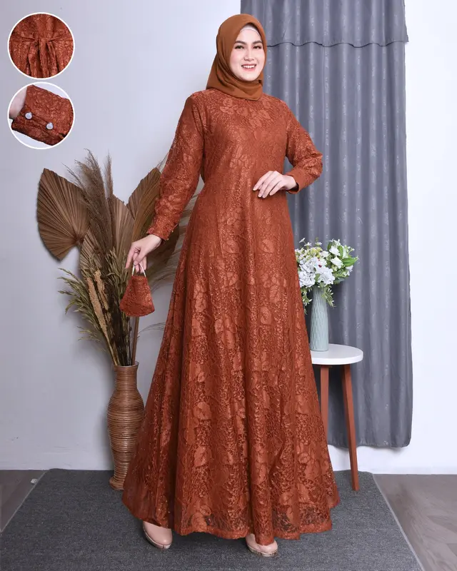 (COD) gamis burkat gamis kondangan dress pesta ada ukuran jumbo m.l.xl.xxl.xxxl free masker Wanita Muslim Lembut Mewah Tebal 3