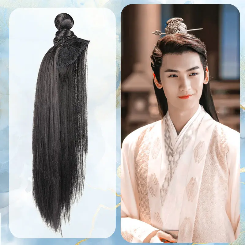 Tóc Giả Nam, Phong Cách Hanfu Cổ Trang, Nối Vô Hình, Tóc Giả Nửa Đen Mở Rộng, Tóc Thẳng Dài, Tóc Rụng Hàng Ngày, Phong Cách Tóc Rời Wig