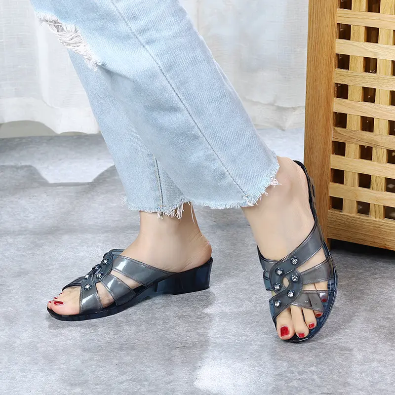 Dép Lê Mùa Hè, Thời Trang Và Thường Ngày, Chất Liệu Pha Lê Trong Suốt, Dành Cho Nữ, Chống Trượt, Gót Trung Bình, Chất Liệu Nhựa, Thích Hợp Sử Dụng Ngoài Trời, Dễ Phối Đồ, Lý Tưởng Cho Mẹ, Dép Lê 2