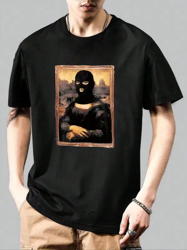 Men's Plus Size Funny Graphic Print Tee, Regular Fit Casual Drop Shoulder Short Sleeve T-shirt, Men's Summer Clothes for Daily Wear 4