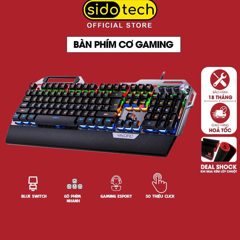 Bàn phím cơ gaming RGB SIDOTECH YINDIAO K100 bàn phím máy tính chơi game 104 phím có LED có kê tay chống mỏi