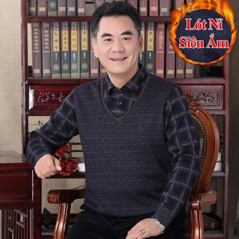 ÁO LEN TRUNG NIÊN LÓT LÔNG CỪU SANG TRỌNG SIÊU ẤM - SIÊU ĐẸP, Áo Người Già