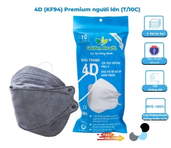 Khẩu Trang 4D - KF94 GOLDEN HEALTH lọc bụi, kháng khuẩn (túi 10 cái) 3