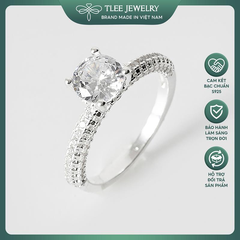  Nhẫn bạc nữ TLEE ổ đá 7ly đính đá viền cao cấp TLEE JEWELRY A0228 
