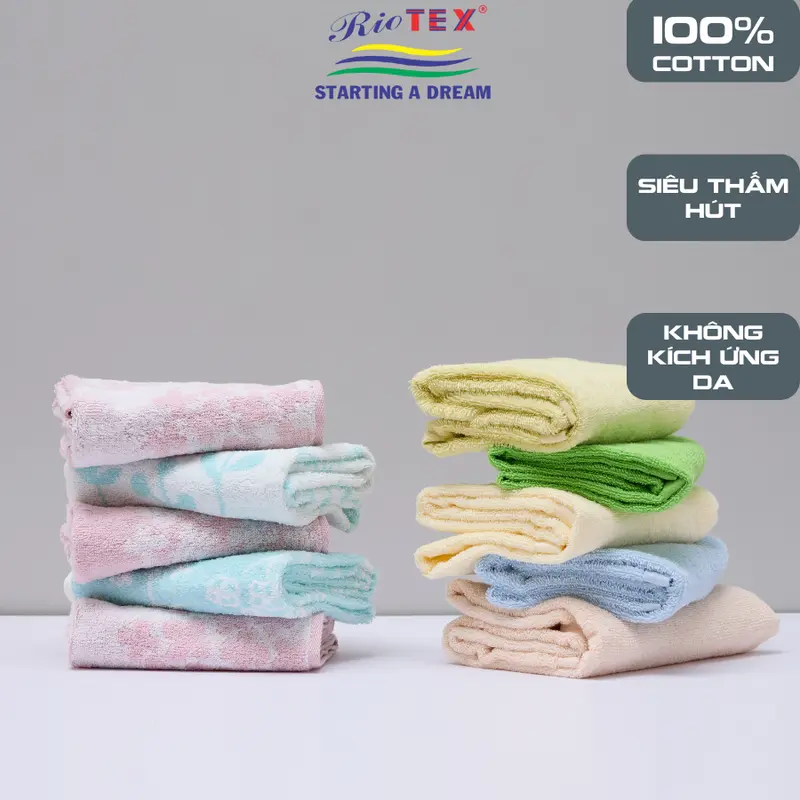 (giao màu ngẫu nhiên) Combo 5 khăn mặt cotton 34x78cm mềm mịn thấm hút không xù lông không ra màu Nhà Tắm 4