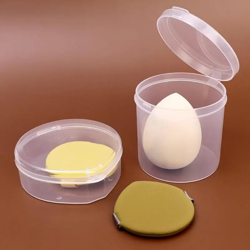Portable Dustproof Plastic Box Round Beauty Egg Powder Puff Transparent Sponge Portable Travel Cosmetic Storage Case Beauty Collection