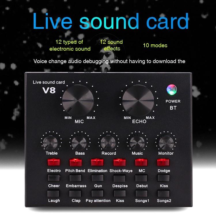 Product Introduction of Soundcard V8 Lengkap Ori V8 Sound Card Microphone Webcast Live External Sound Card with Personal Entertainment Streamer for Phone Computer Sound Card V8 Audio Soundcard New 7
