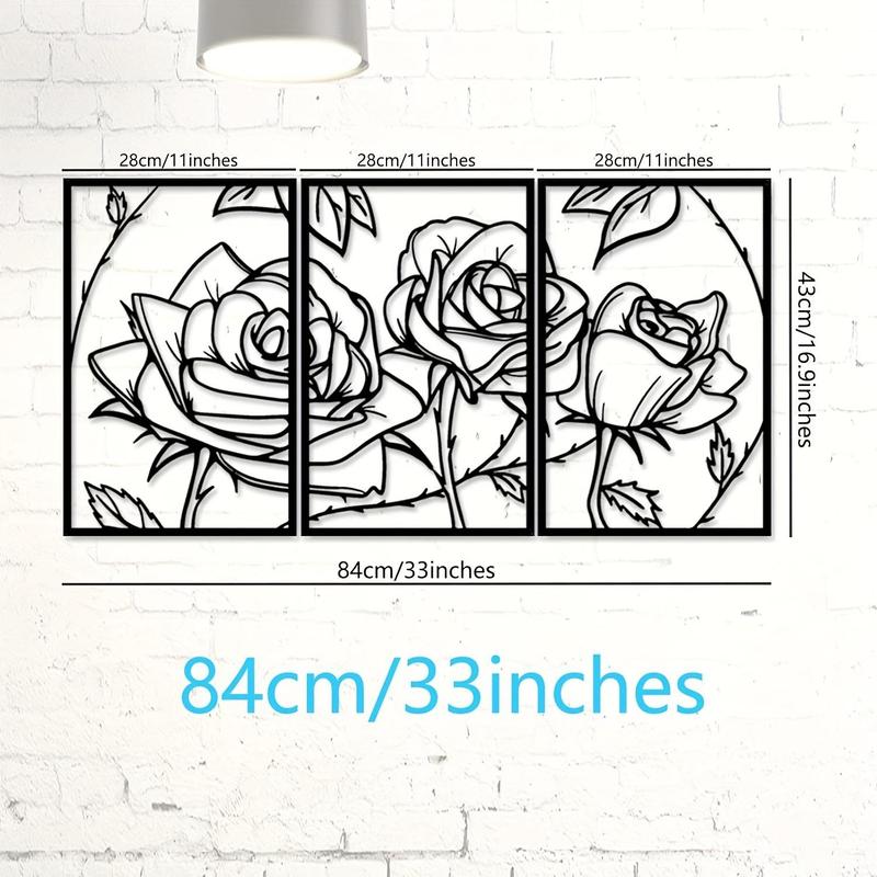 Rose Pattern Metal Wall Art, 3 Counts/set Stereoscopic Metal Rose Wall Decor, Wall Art Decoration for Home Bedroom Living Room Office, Valentine's Day Gift Idea 1