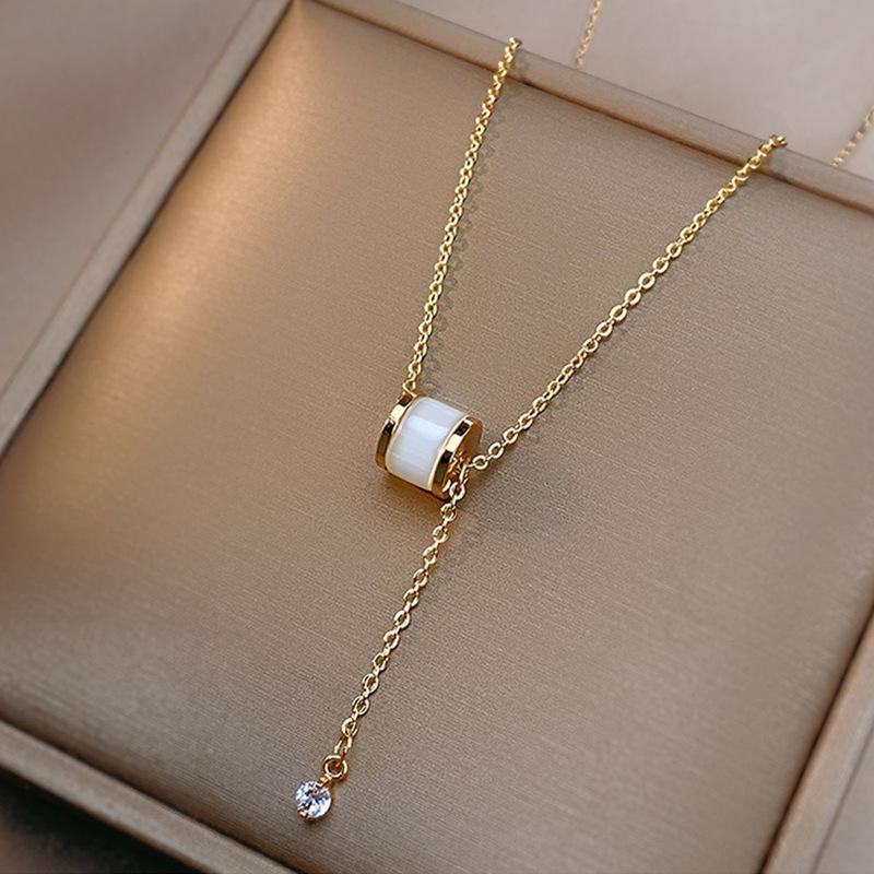 Kalung Wanita Titanium Liontin Elegan CP56 Anti Karat Tidak Luntur Harian Kulit Geometris 8mm 7