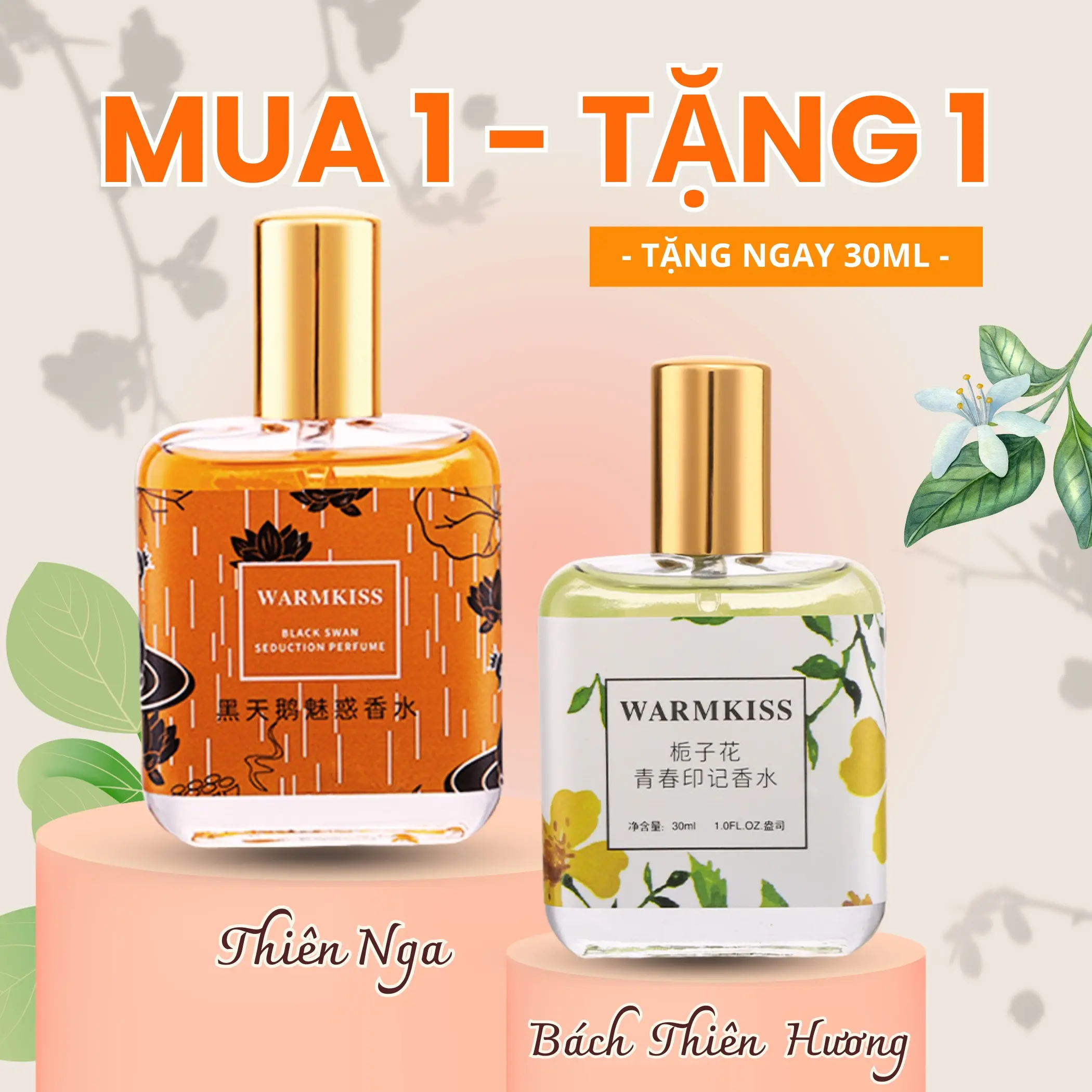(Mua 1 Tặng 1) Nước Hoa Nữ Warm Kiss Thiên Nga Hương Thơm Ngọt Ngào Tặng Kèm body Mist Cho Nữ Bách Thiên Hương 30ml Nhẹ Nhàng Cuốn Hút