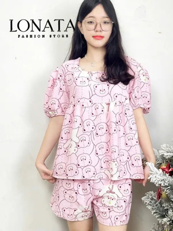 Set Đồ Bộ Nữ BabyDoll Họa Tiết Dễ Thương - Set Bộ Đồ Ngủ Nữ - Set Đồ Bộ Nữ Mặc Nhà BabyDoll Women Thun Quần Ngủ Top 0