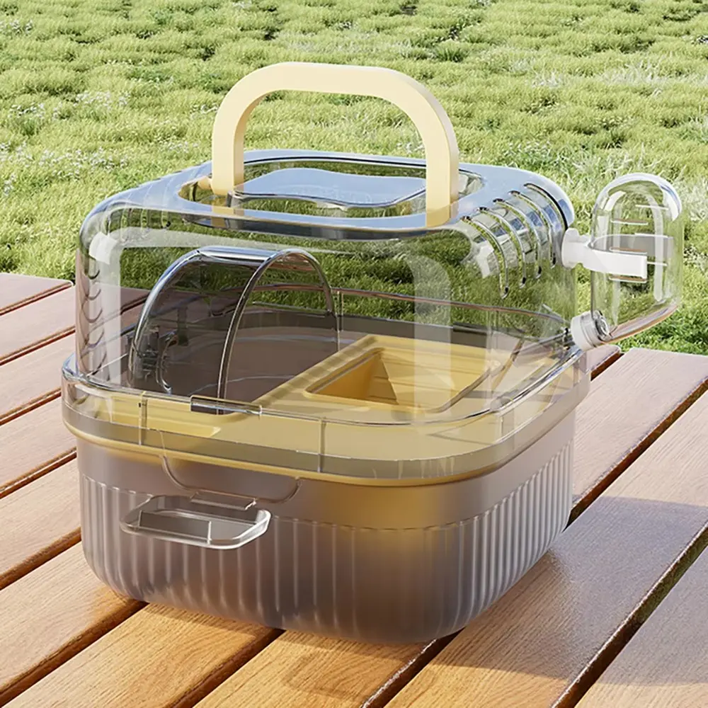 Creative Large Capacity Hamster Travel Cage Translucent 2 Layers Hamster Habitat with Water Bottle Breathable Hedgehog Carrier Outdoor Travel