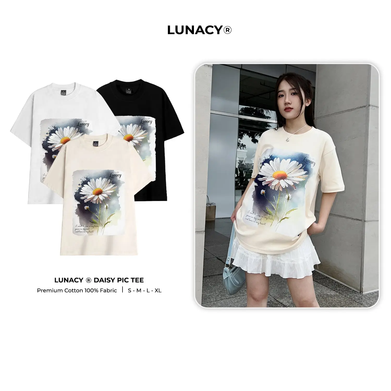 Áo Thun Local Brand Daisy Pic phông Unisex nam nữ Cotton oversize form rộng LUNACY