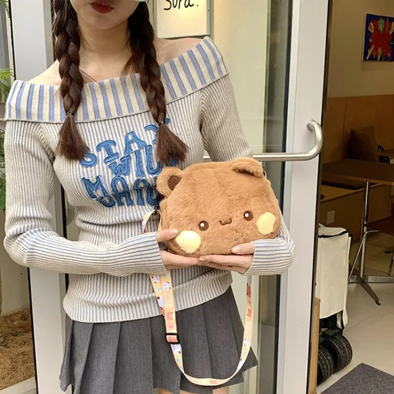 Túi Đeo Chéo Hình Gấu Anime, Phong Cách Kawaii Ví Đựng Đồ Mềm Hoạt Hình, Ví Nhồi Bông Và Bồng Bềnh Dành Cho Phụ Nữ Và Trẻ Em Gái Bag Tote Nhung Chữ Nhật 7