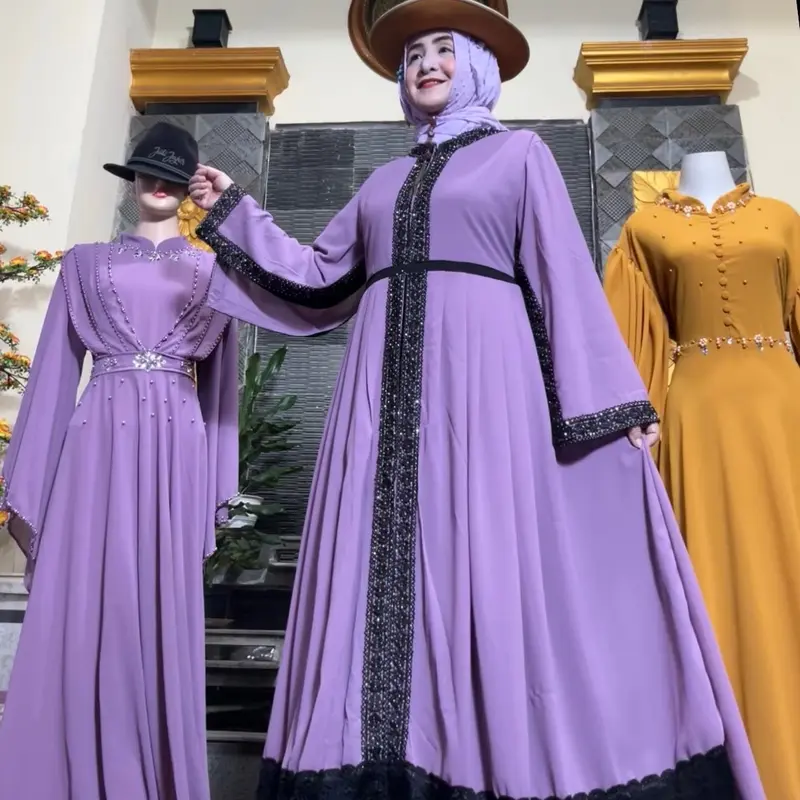 Gamis sabyan mewah rendaa Ceruty Muslim Panjang Wanita Renda Dress SEO 0