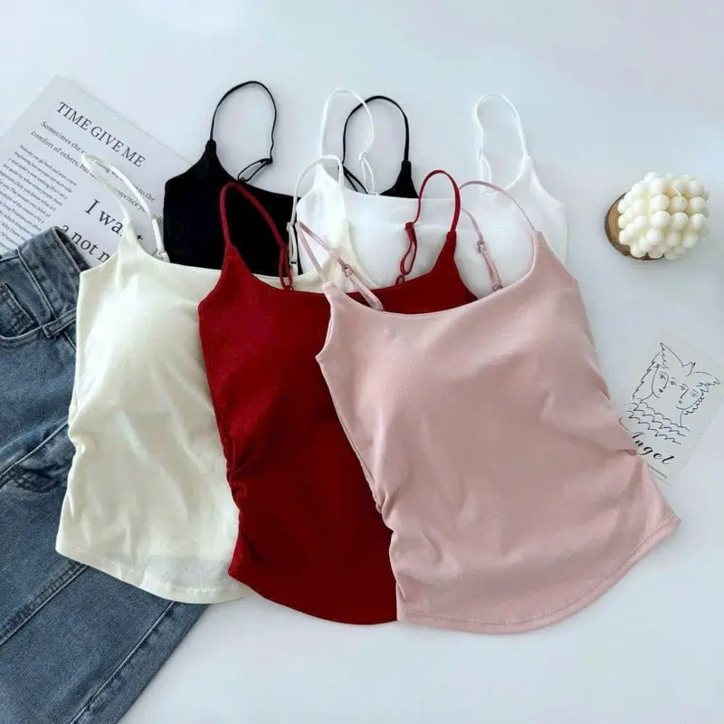 @gobystore Áo 2 dây thun mềm DÀI VỪA NHÚN EO có sẵn mút đệm