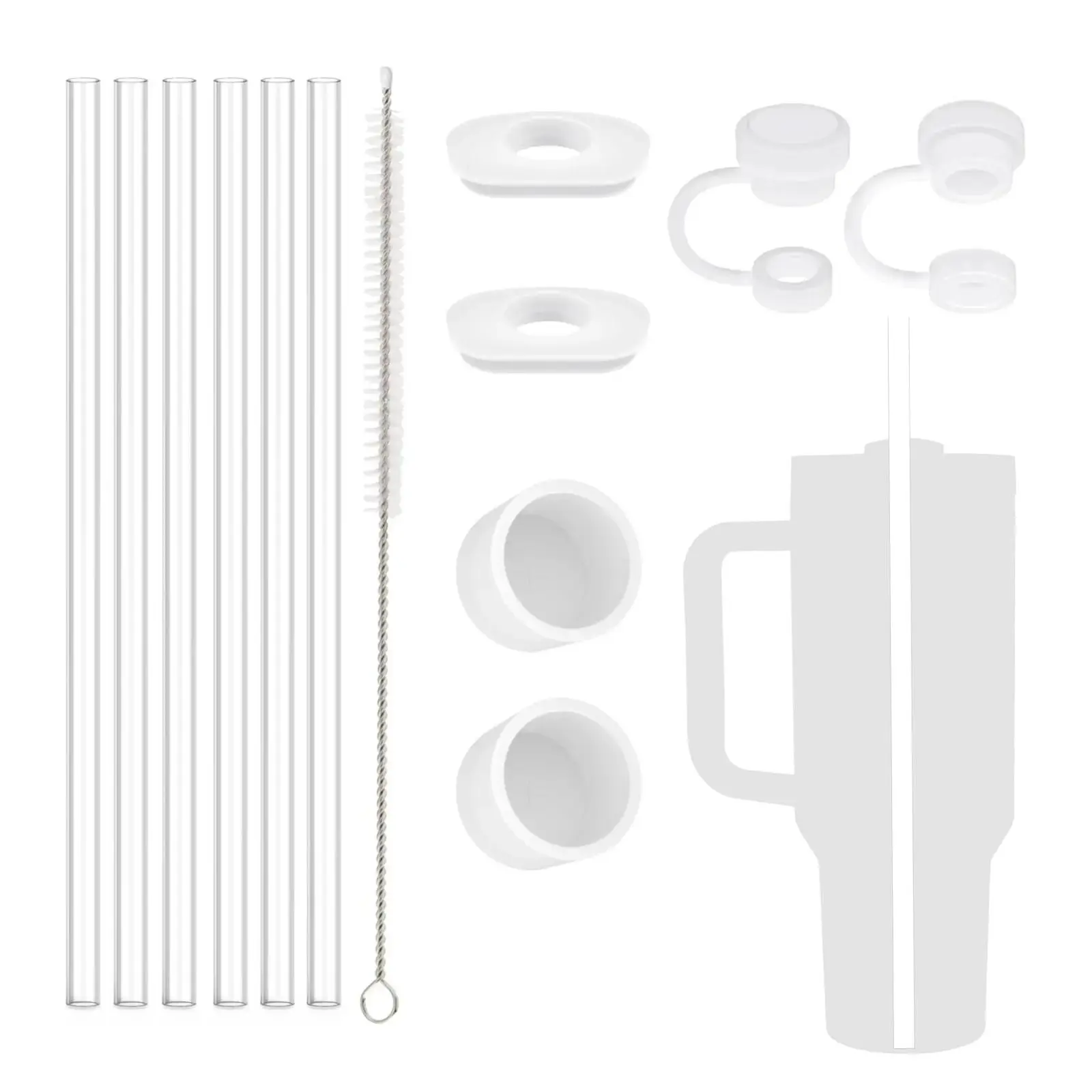 Cup Accessories, 13pcs/set Straw Cover & Spill-stopper for Replacement with Cleaning Brush, Reusable Straws & Straw Toppers Set, Summer Fathers Day Gift [no Cup]
