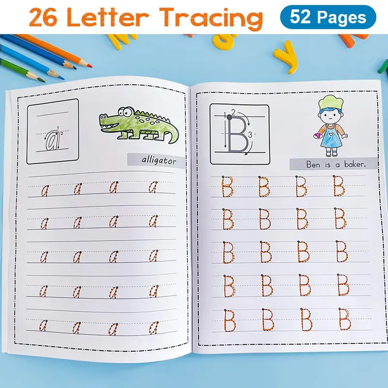 Trace Letters Workbook, 52 Pages Alphabet Practice Workbook, Kindergarten Learning English Writing Exercises Workbook 3