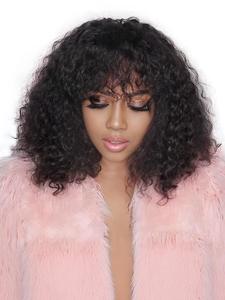 12 Inch Curly Wigs for Women, Gorgeous Fluffy Wigs with Bangs, Human Hair Wigs for Party, Daily Use