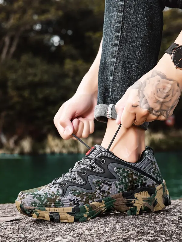 Men's Camo Print Lace Up Low Top Sneakers, Casual Comfortable Breathable Sports Shoes, Outdoor Sports Shoes for Men 1